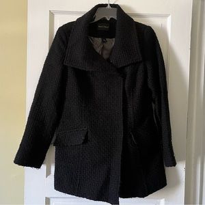 White House Black Market Black Wool Blend Button Coat, Lined, Medium